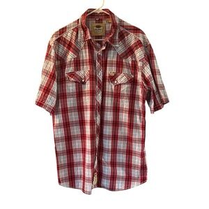 Larry Mahan Cowboy Collection Red and White Plaid Pearl Snap Shirt size XL